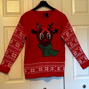 Rudolph Red sweater, Christmas, snowflakes Adult Sz XL